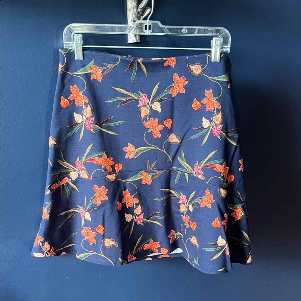 LOFT Navy Mini Skirt with Orange Floral Design